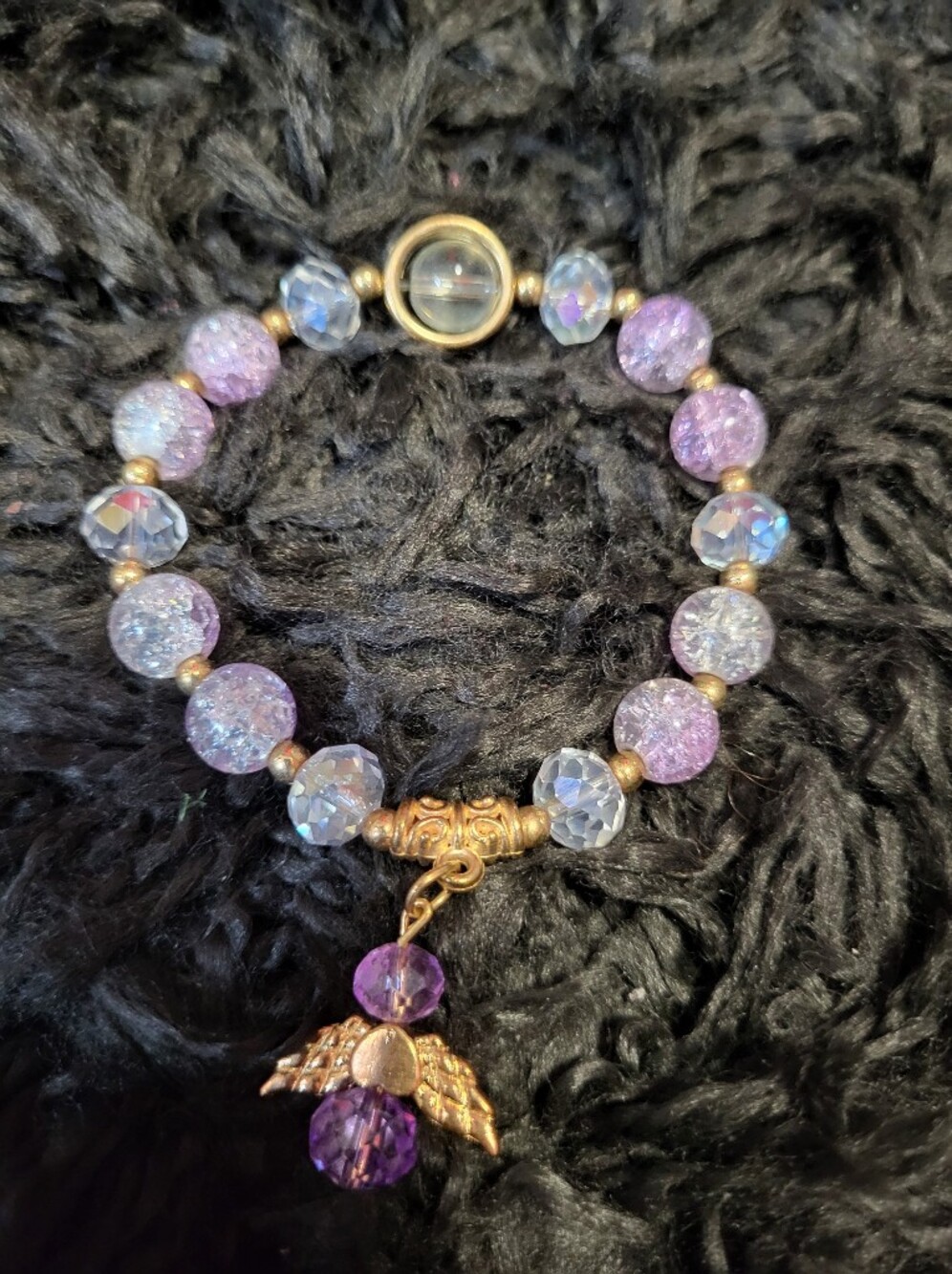 Lavender Crystal Angel Charm Bracelet - Women's Jewelry